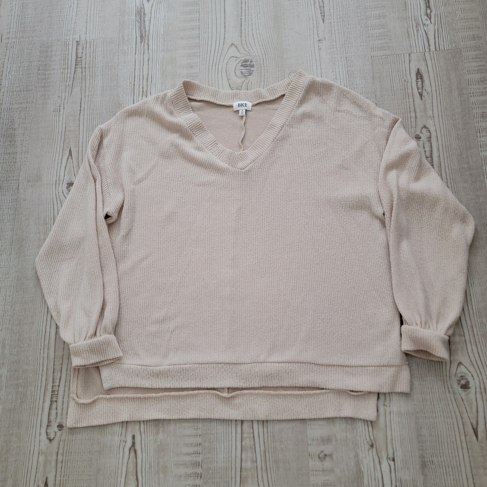 BKE Cream V-Neck Ribbed Pullover Sweater
